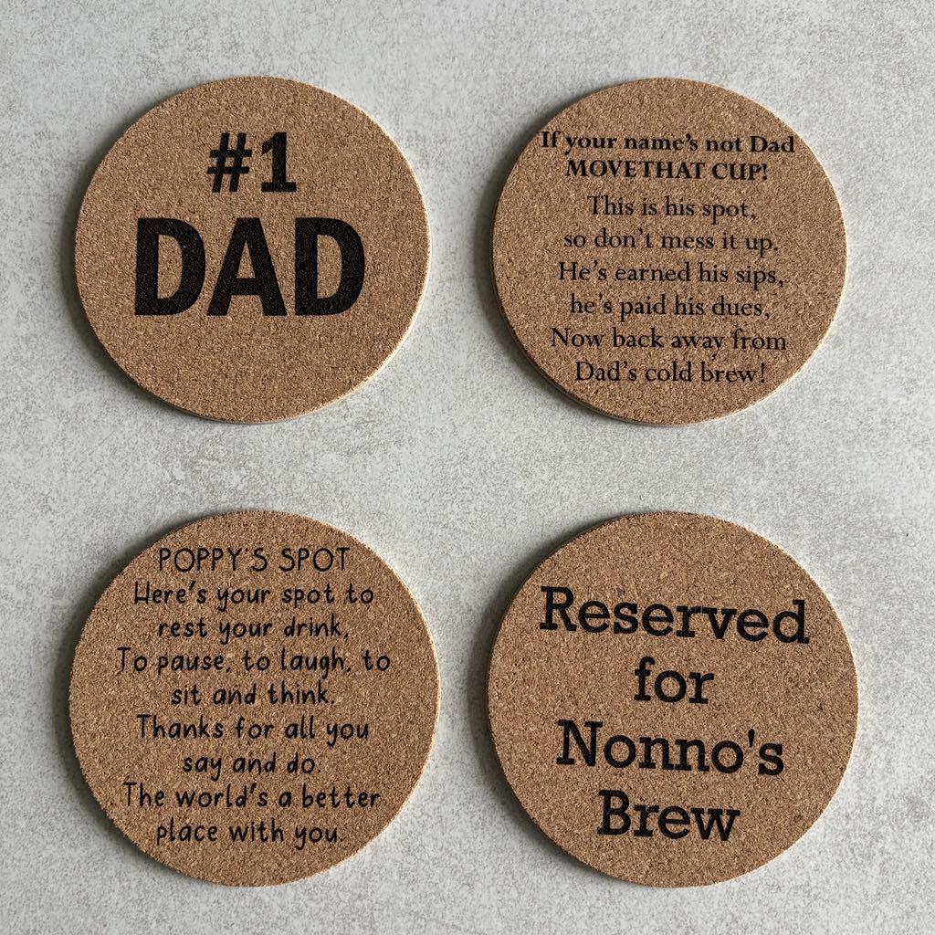Father’s Day Cork Coaster – Personalised Gift