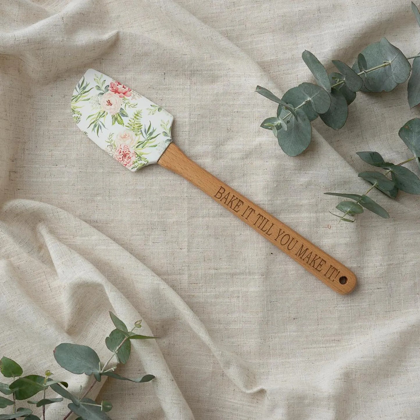Silicone Spatula with Laser Engraved Wooden Handle - Bake It Till You Make It!