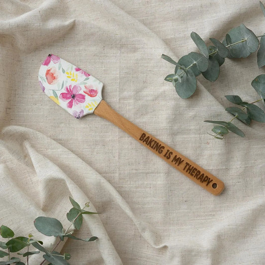 Silicone Spatula with Laser Engraved Wooden Handle -Baking Is My Therapy