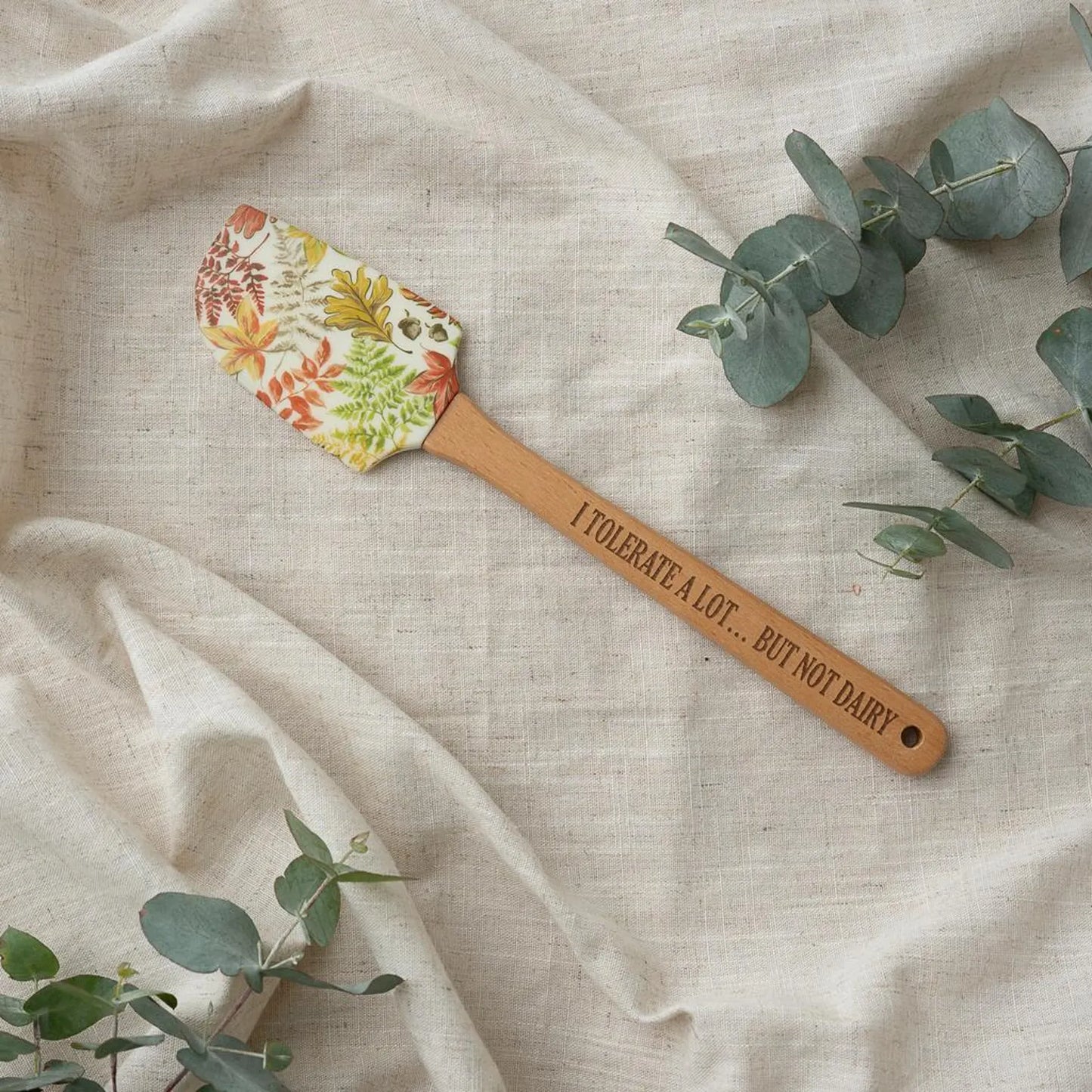 Silicone Spatula with Laser Engraved Wooden Handle - I Tolerate Alot... But Not Dairy