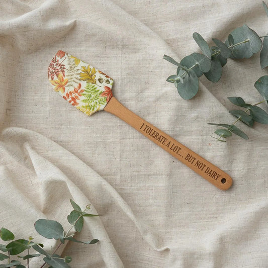 Silicone Spatula with Laser Engraved Wooden Handle - I Tolerate Alot... But Not Dairy
