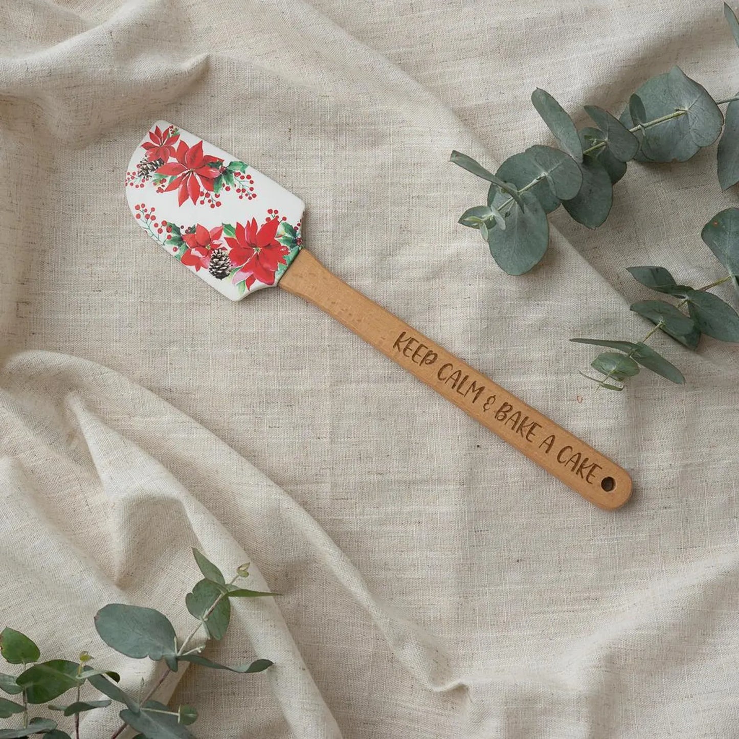 Silicone Spatula with Laser Engraved Wooden Handle - Keep Calm & Bake A Cake