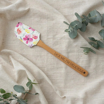 Silicone Spatula with Laser Engraved Wooden Handle - Lick Me, I'm Delicious