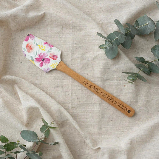 Silicone Spatula with Laser Engraved Wooden Handle - Lick Me, I'm Delicious