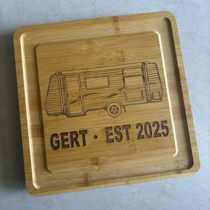 Personalised Bamboo Cheese Board with Knife Set Drawer