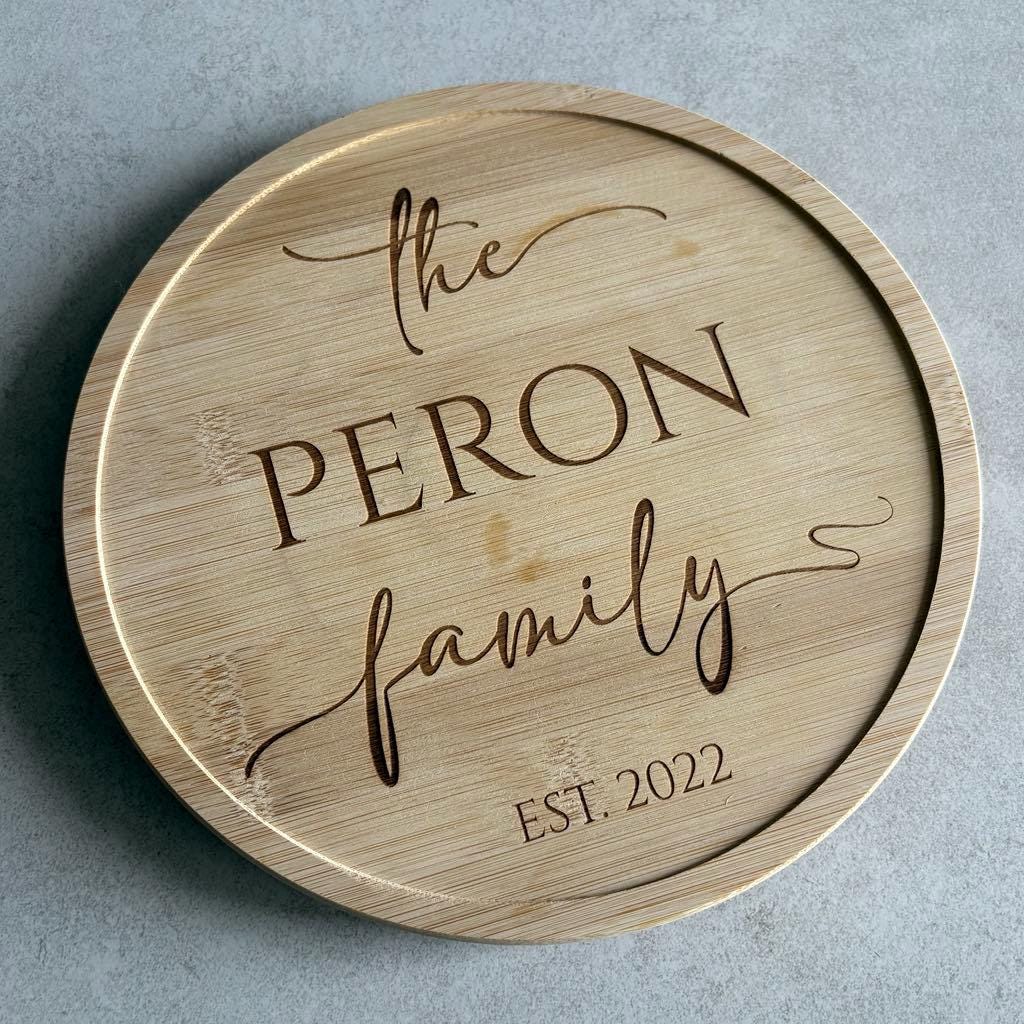 Personalised Bamboo Turntable – Personalised with Family Name