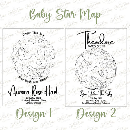 Personalised Star Map – Baby’s Birth Sky Constellation